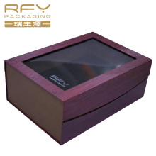 Customise Logo Magnetic Closure Cardboard Paper Veneer Package Gift Box With Clear PVC Window For Wine